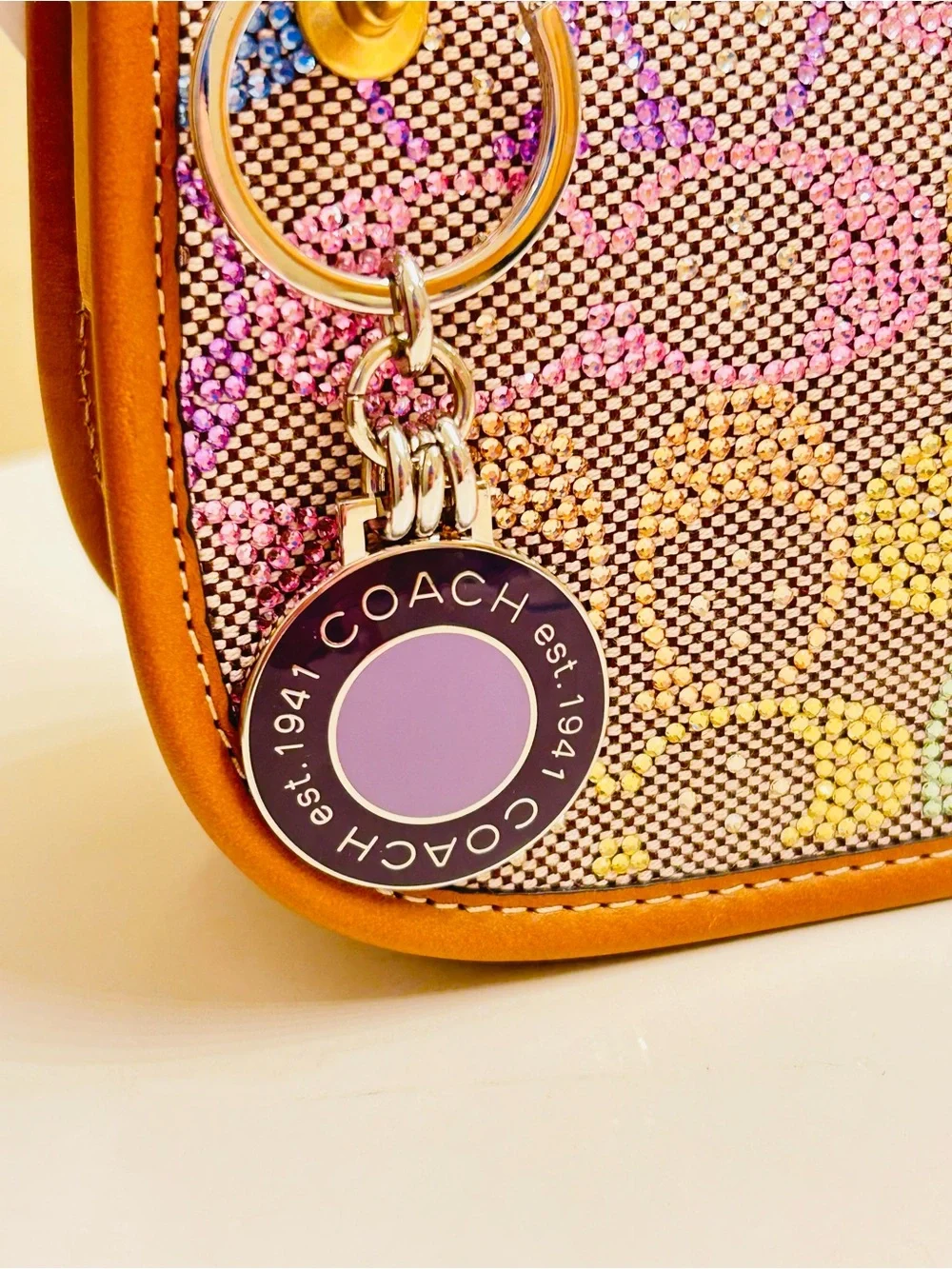 RARE Coach Y2K Est. 1941 Purple & Navy Blue Enamel Keychain/ Bag charm